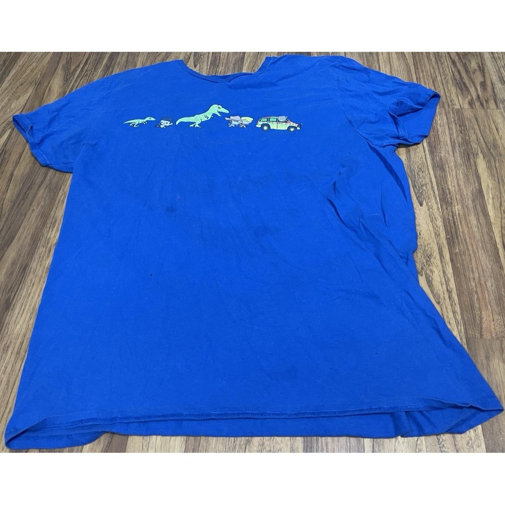 Jurassic Park Shirt Mens XL Blue Lootwear Exclusive Dinosaur Car Graphic Tee